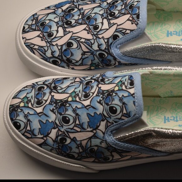Disney Lilo & Stitch Girls Sneakers Size 2, Blue W/Sparkly Silver, Slip On - Picture 7 of 10